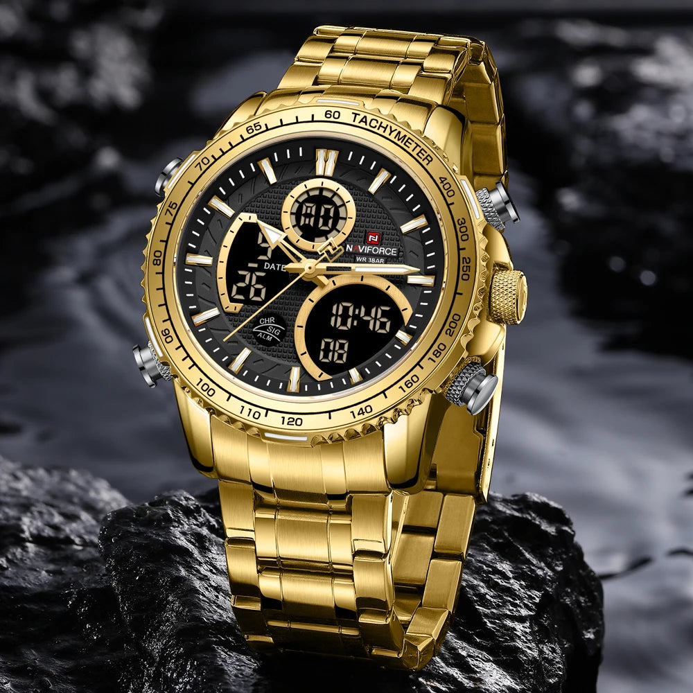 Orologio sportivo da uomo NAVIFORCE – Orologio da polso originale di lusso in acciaio inossidabile, modello militare impermeabile con doppio display