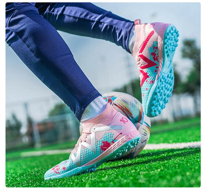 Professional Soccer Shoes TF Broken Nail Teenagers Durable Looking High Tops Training Shoes Adult Outdoors Non-Slip Football Shoes