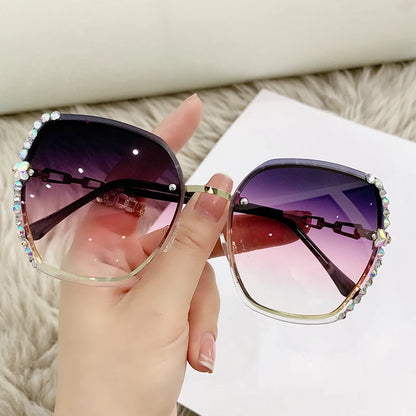 Rhinestone Decor Rimless Fashion Sunglasses For Women Men Casual Gradient Glasses For Summer Beach Party UV400