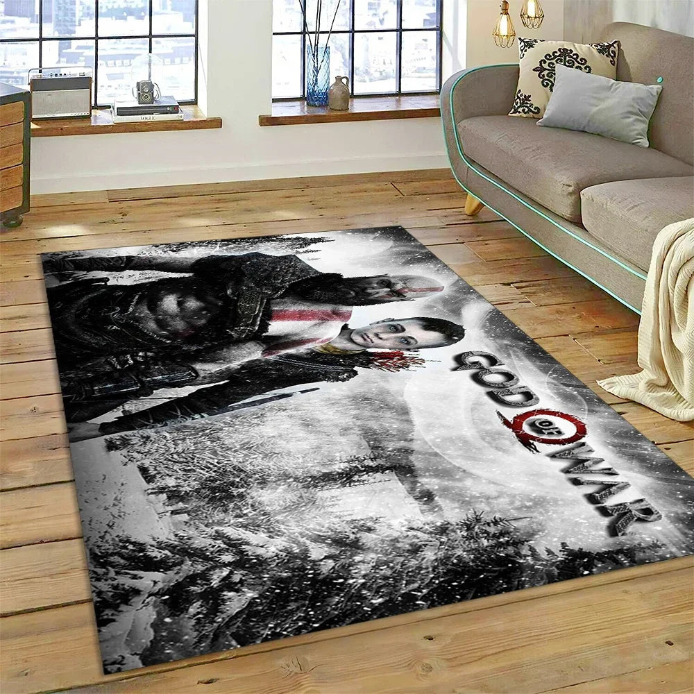 God of War Games Kratos Cartoon 3D Carpet Rug for Bedroom Living Room Home Sofa Decoration,Children Game Large Decor Floor Mat