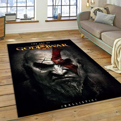 God of War Games Kratos Cartoon 3D Carpet Rug for Bedroom Living Room Home Sofa Decoration,Children Game Large Decor Floor Mat