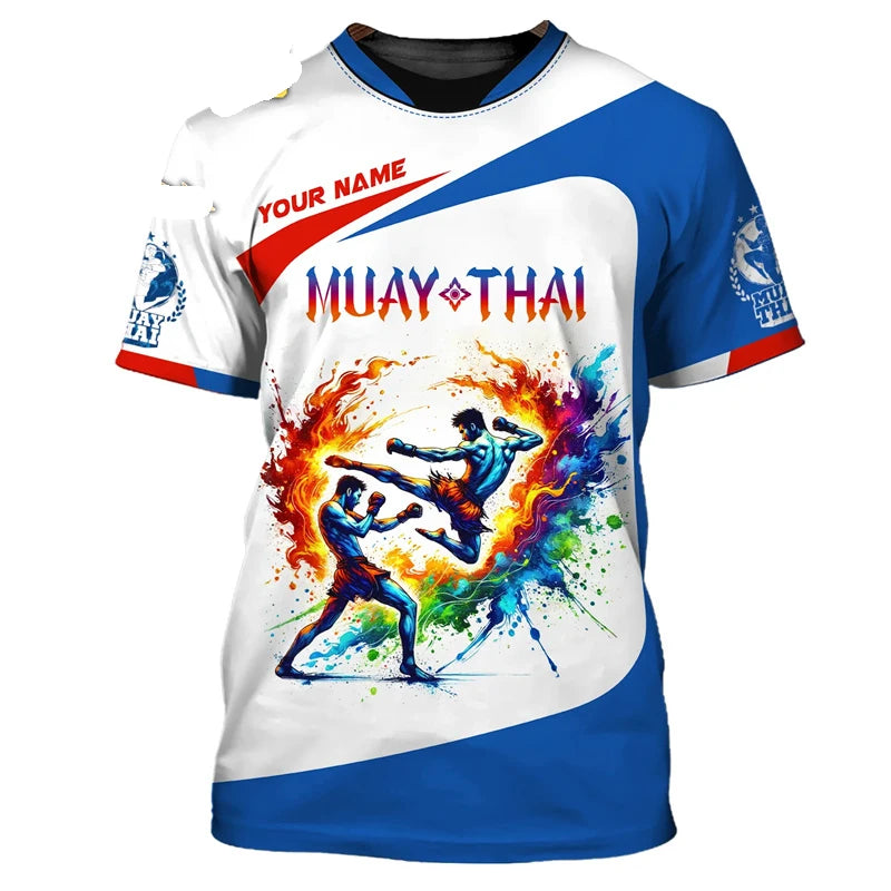 Kietas naujas „Muay Thai“ grafinis marškinėlis vyrams su 3D spausdintu tigro ir drakono piešiniu, individualizuotu vardu, vasaros sporto salės ir fitneso marškinėlis
