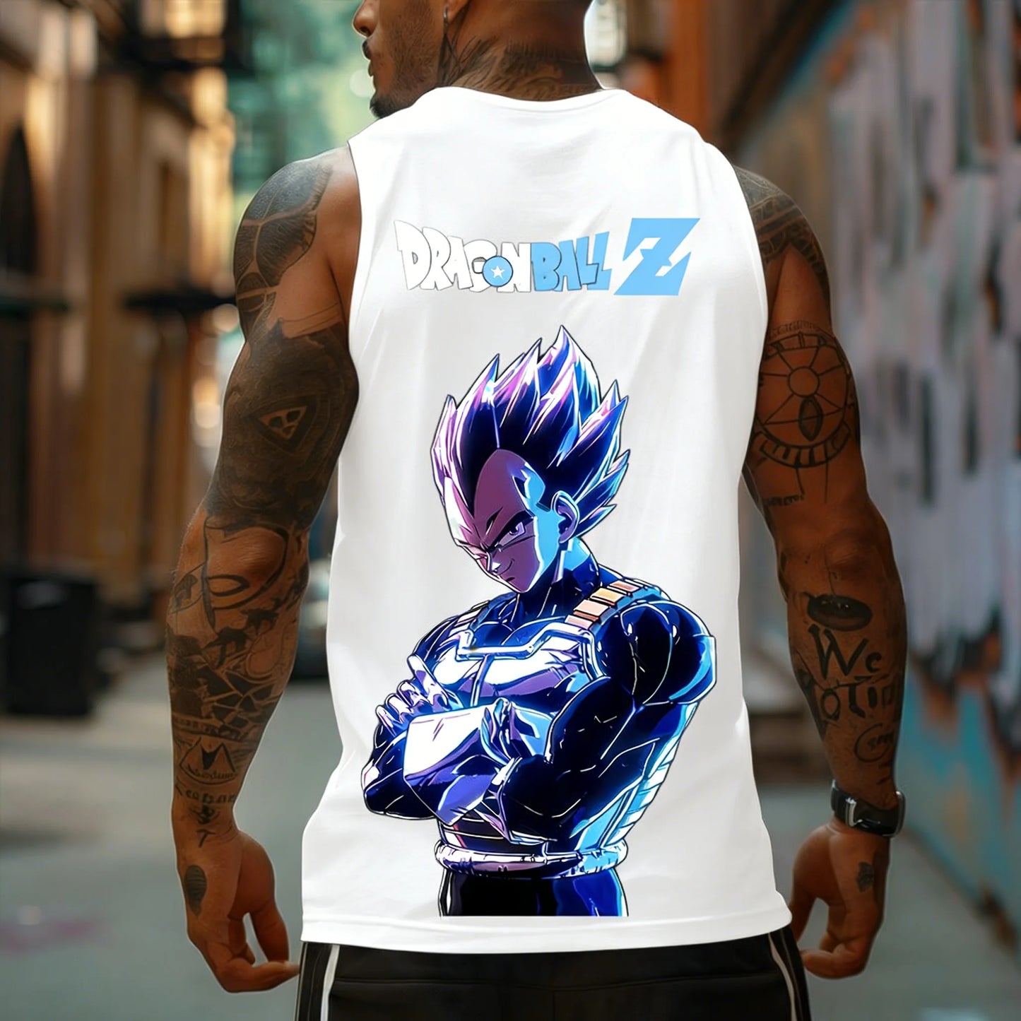 T-shirt de homem Dragon Ball Z Super Blue Vegeta, colete fitness retro americano, estilo Y2K Harajuku, nova coleção primavera e verão, para uso diário