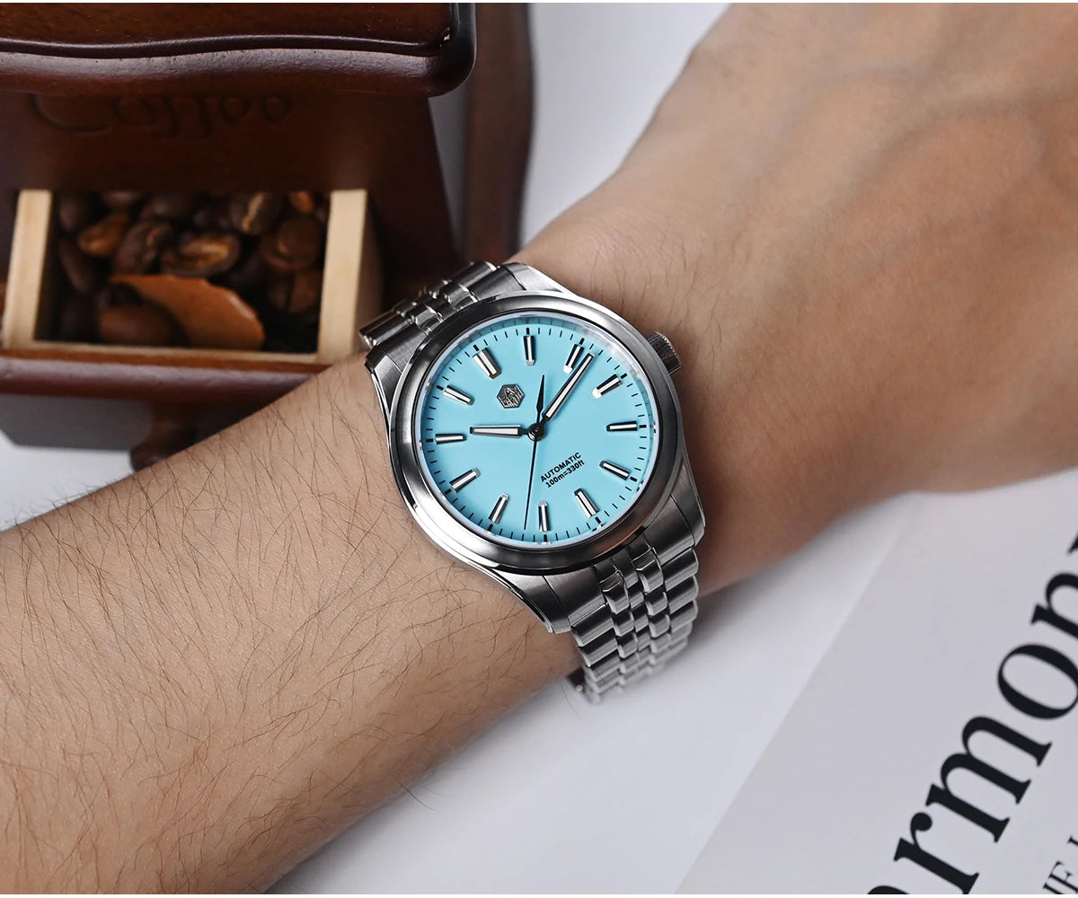 San Martin 39mm Miyota 90S5 Enamel Dial GADA Wristwatch Automatic Mechanical Sapphire BGW-X1 10Bar 5-Link Bracelet  SN0144CG-7