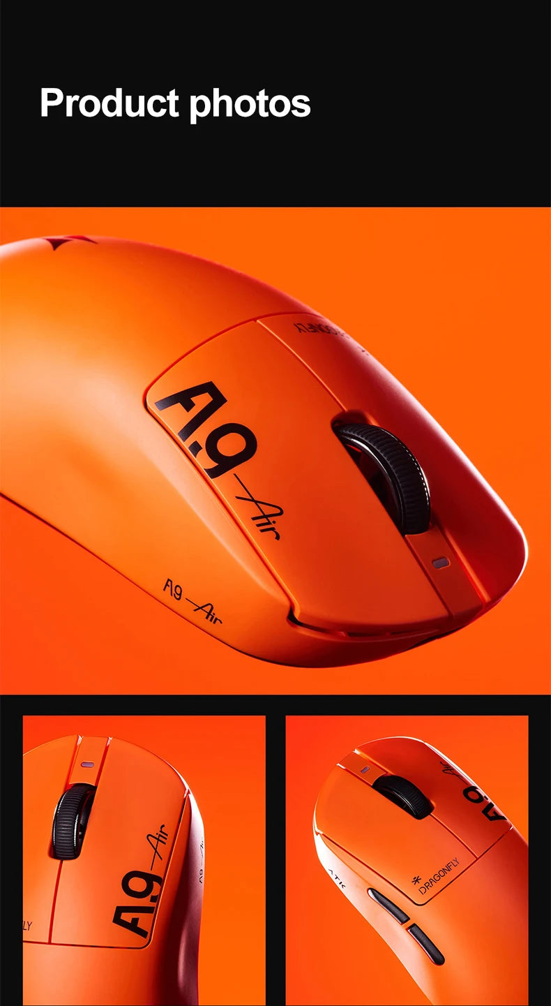 ATK Dragonfly A9 Ultimate vezeték nélküli gaming egér A9 Air PAW3950, ultrakönnyű ergonomikus e-sport gamer FPS egér CSGO-hoz A9 Ultra