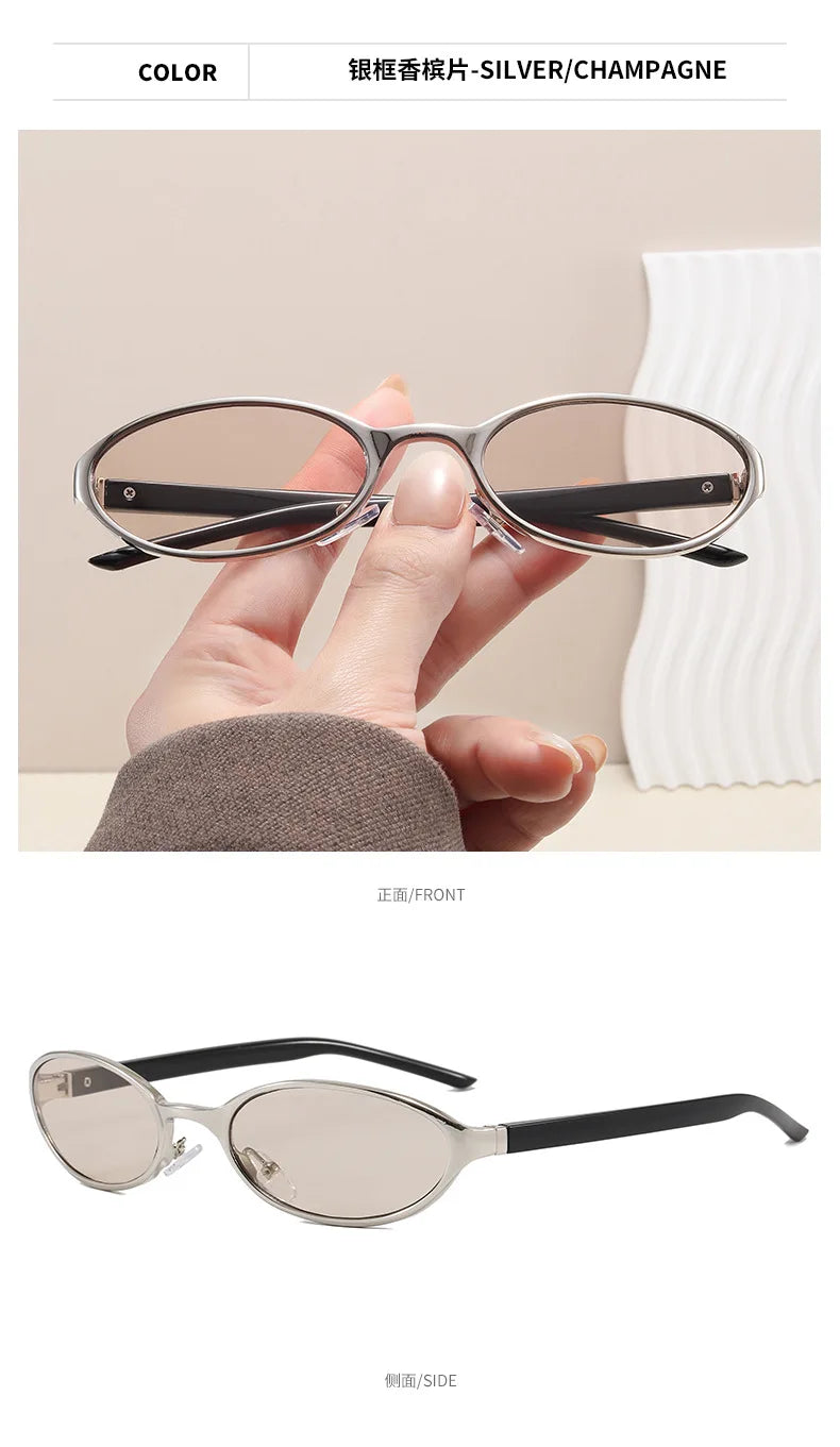 Retro Oval Design Sunglasses Women 2026 New Y2K Small Metal Frame UV400 Protection Vintage Punk Sun Glasses Fashion Eyewear