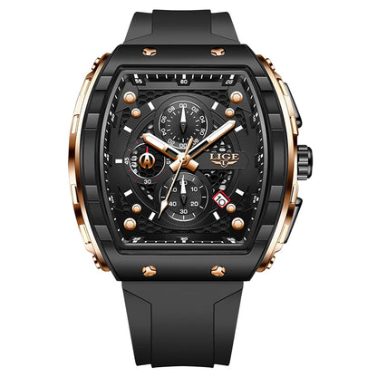 Relógio de Homem LIGE — Moda de Luxo, Impermeável, Bracelete em Silicone, Quartzo, Luminoso, Desportivo, Data Automática e Cronógrafo Simples