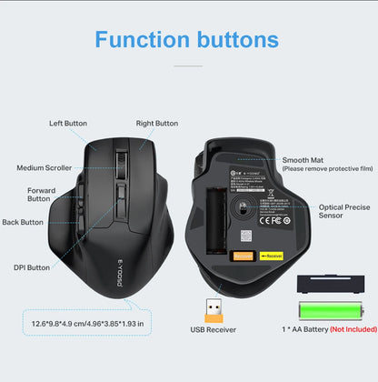 E-YOOSO X-31 ratón gaming inalámbrico USB 2.4G grande para manos grandes PAW3212 4800 DPI 5 botones para gamer, ordenador portátil y PC