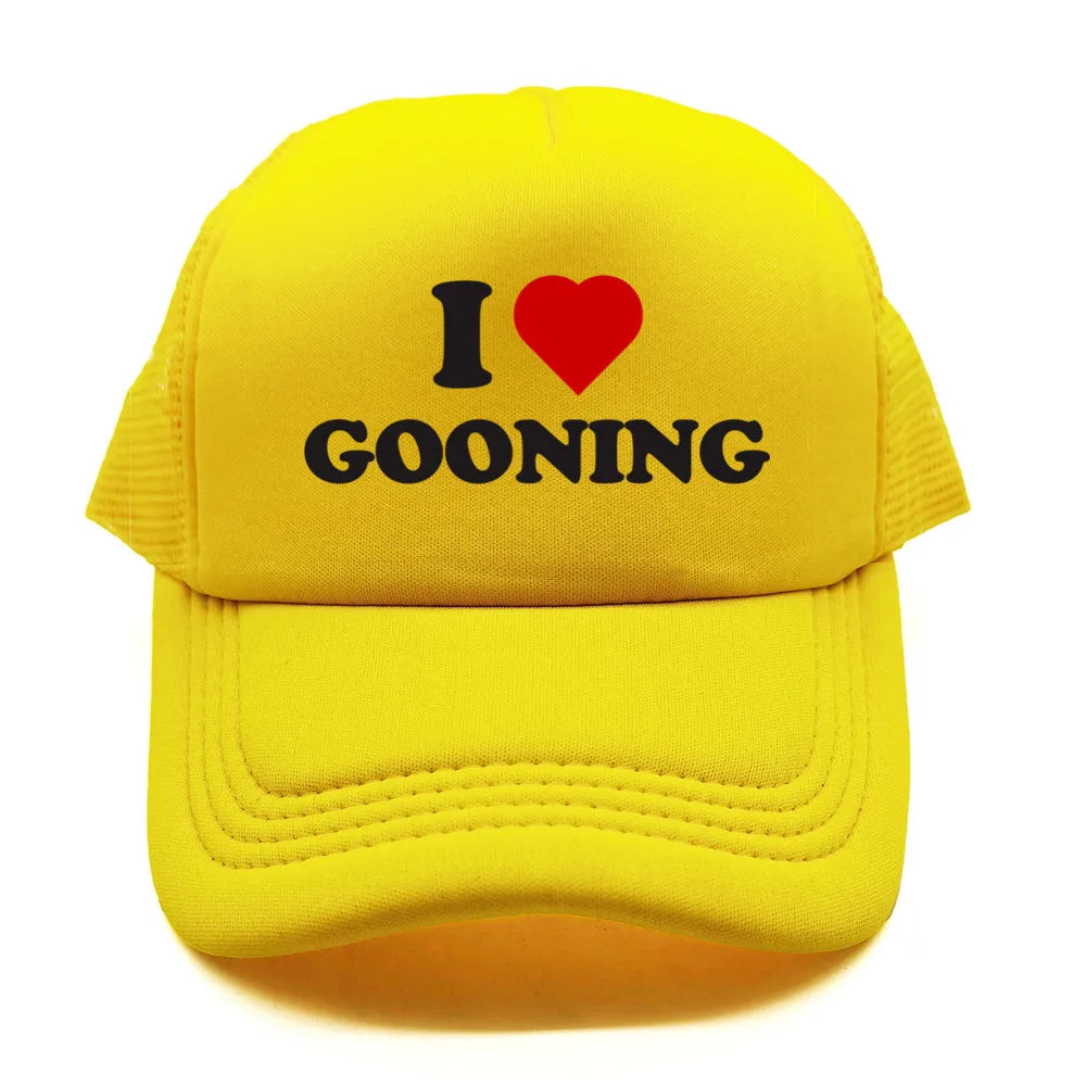 Casquettes de baseball humoristiques « I Love Gooning » – Casquette d'été tendance pour homme en maille, casquette de camionneur humoristique, casquettes unisexes d'extérieur en maille MZ-080