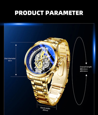 TPW Men’s Luxury Black & Gold Skeleton Quartz Watch Fashion Wristwatch