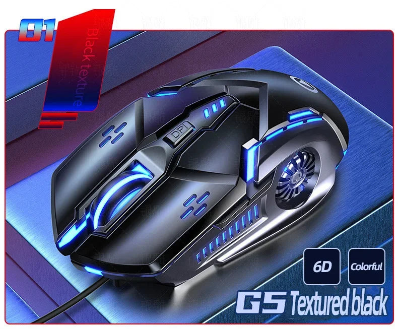 Ratón gaming con cable G5 Mute, seis teclas, iluminación luminosa, para e-sports, accesorio informático, ratón gaming para portátil y ordenador de sobremesa