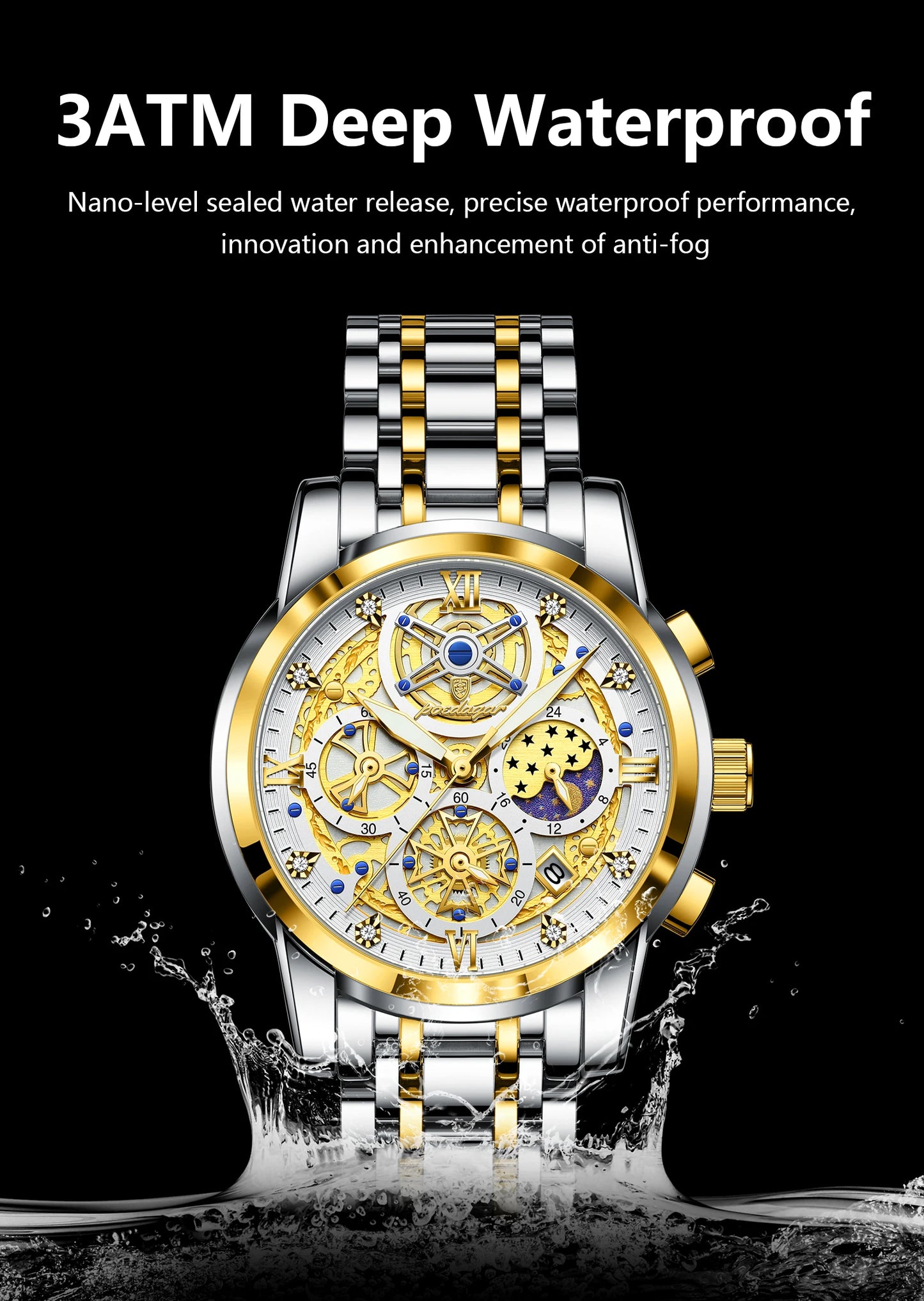 POEDAGAR Top Fashion Men's Watches Stainless Steel Date Chronograph Business Quartz Men Wristwatch Waterproof Luminous Man Watch
