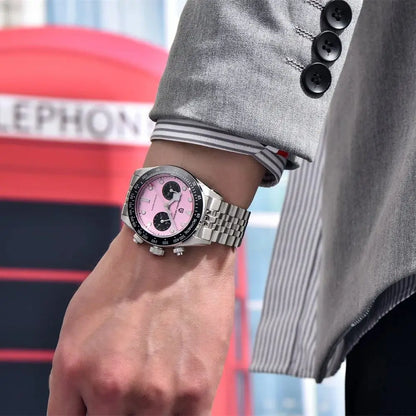 PAGANI DESIGN Men Watches 2026 New Pink BB Panda Dial Chronograph Fashion Luxury Quartz Watch For Men VK64 Movt Waterproof Watch