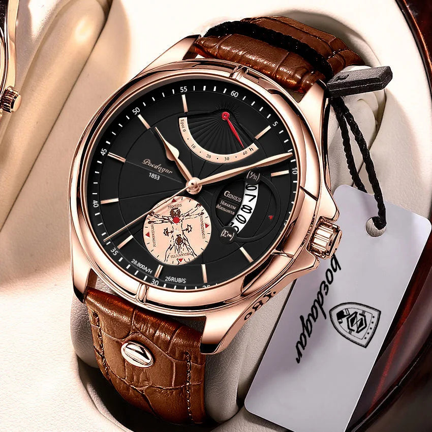 POEDAGAR Quarz-Armbanduhr für Herren – Business-Stil, luxuriös, wasserdicht, beleuchtet, mit Datumsanzeige und Lederarmband – Elegante Herrenuhr