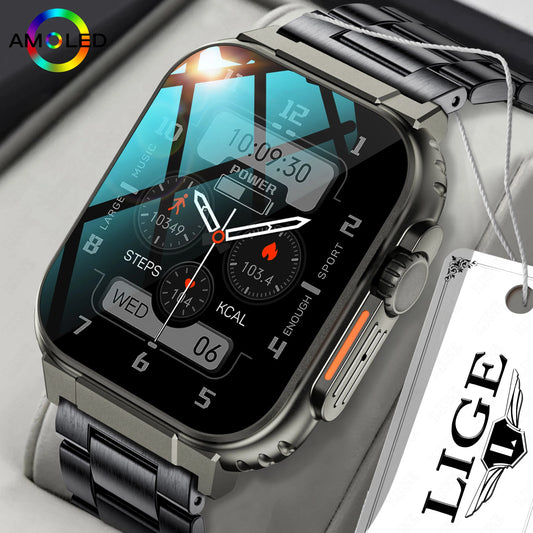 LIGE 600mAh New Ultra Smart Watch Men Bluetooth Call TWS Local Music Sport Clock 1.96'' IP68 Waterproof Relógio Smartwatch Women