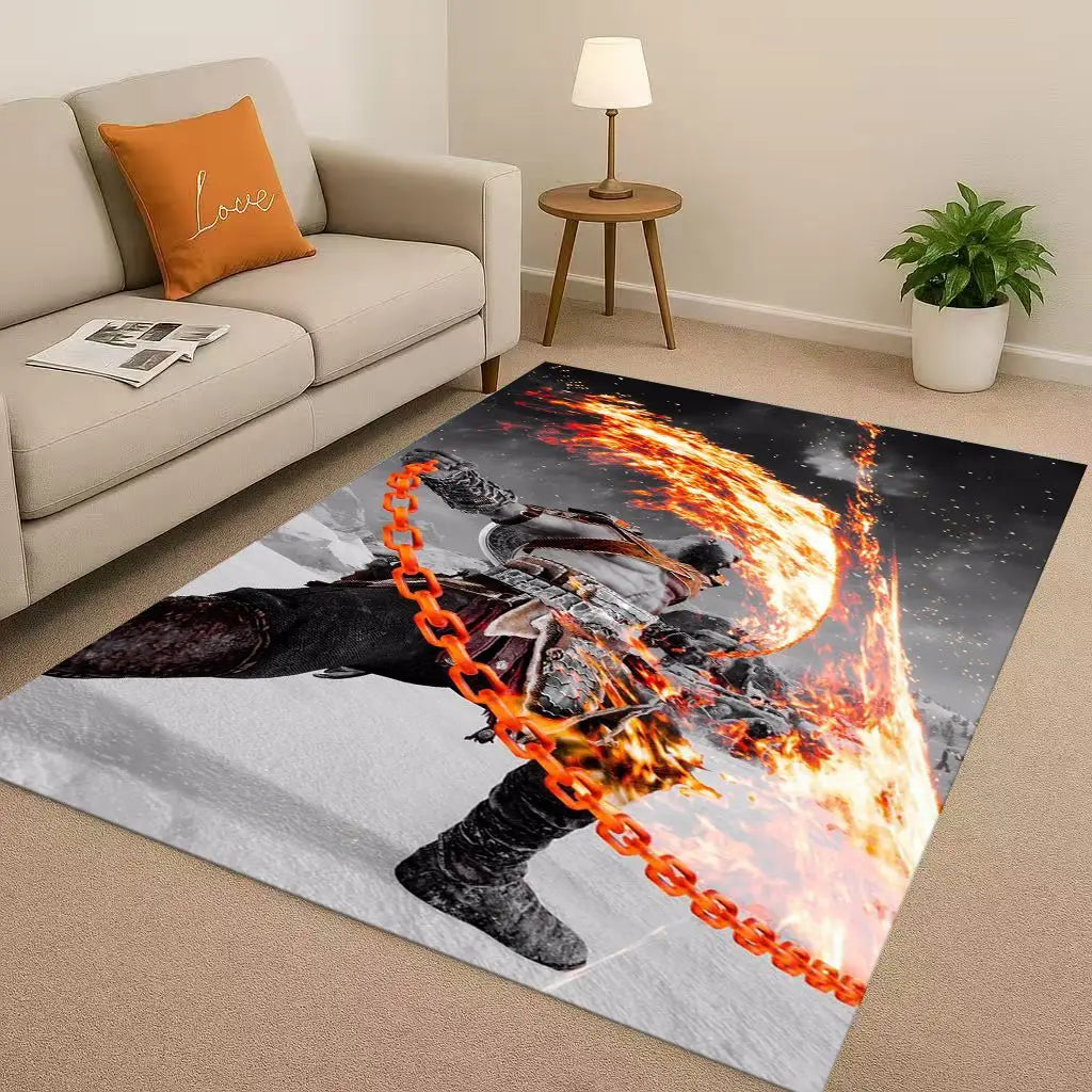 Kratos God of War Game Cartoon Gamer Living Room Non-Slip Area Rug Soft Carpet for Bedroom Playroom Sofa,Easy Clean Home Doormat