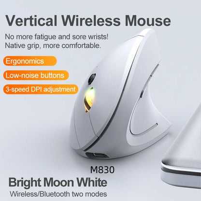 Rato Vertical Sem Fios Bluetooth 2.4G Recarregável Ergonómico 1600DPI Ajustável Gaming 6 Botões para Portátil PC Computador