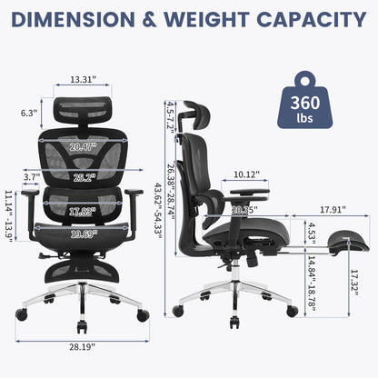 Ergonomic Office Chair High Back Mesh Desk Chair with Footrest, Dynamic Lumbar Support, Adjustable Headrest, Reclining Computer Chair