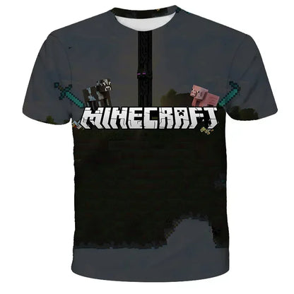 Boys T Shirt Minecraft Popular Tops 3D Printed Casual Summer Cute Boys Girls Building Blocks Cartoon T-shirt Inside Outside Mc