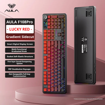 Teclado mecânico AULA F108 PRO personalizado, layout 100%, retroiluminação RGB, Bluetooth sem fios, switch HiFi, teclado gaming