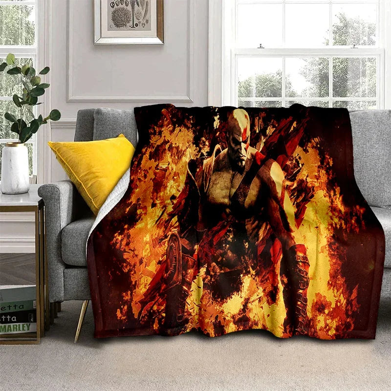 3D God of War Games Gamer Kratos HD Blanket,Soft Throw Blanket for Home Bedroom Bed Sofa Picnic Travel Office Cover Blanket Kids