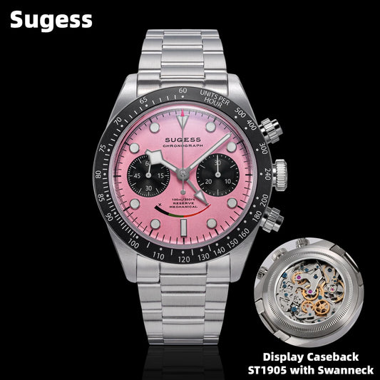 Sugess Chronograph Watch for Mens ST1907 Movement Mechanical Sapphire Crystal Wristwatches Waterproof Pilot Air Force Clock S475