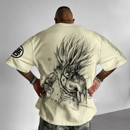 T-shirt da uomo Dragon Ball Animation estiva, nuova stampa fronte-retro, vestibilità ampia casual Harajuku, maniche corte trendy, top coordinato genitore-figlio