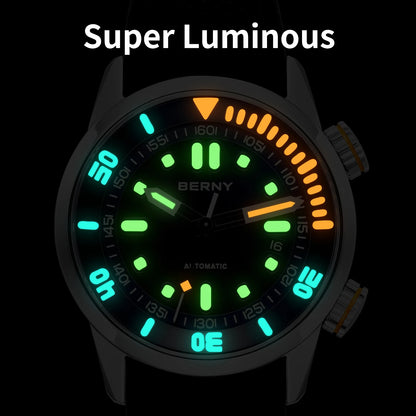 BERNY Automatic Professional Diving Watch for Men Super Luminous Scratch-resistant Sapphire Lens Top Mechanical Diver Watches