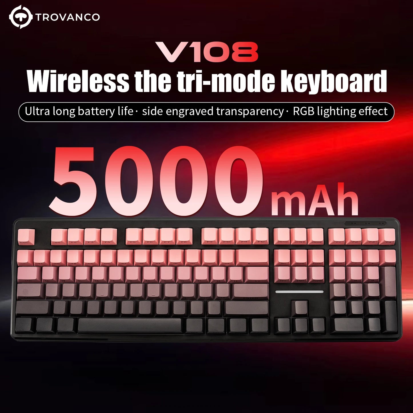 Tastiera Bluetooth V108 Pro Office a bassa rumorosità 2.4G cablata e wireless, layout completo con membrana retroilluminata RGB