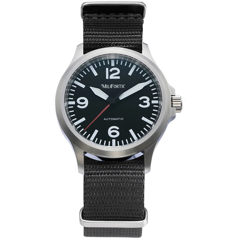 Milifortic Military Watch 39mm NH38 Automatic Mechanical Movement Retro Sapphire Crystal BGW9 Lume Leather Strap 10Bar Watch Men