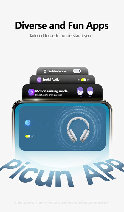 Auriculares inalámbricos Picun F8MAX ANC con cancelación activa de ruido híbrida de 59dB, audio espacial, Bluetooth 6.0, diseño over-ear y hasta 180H