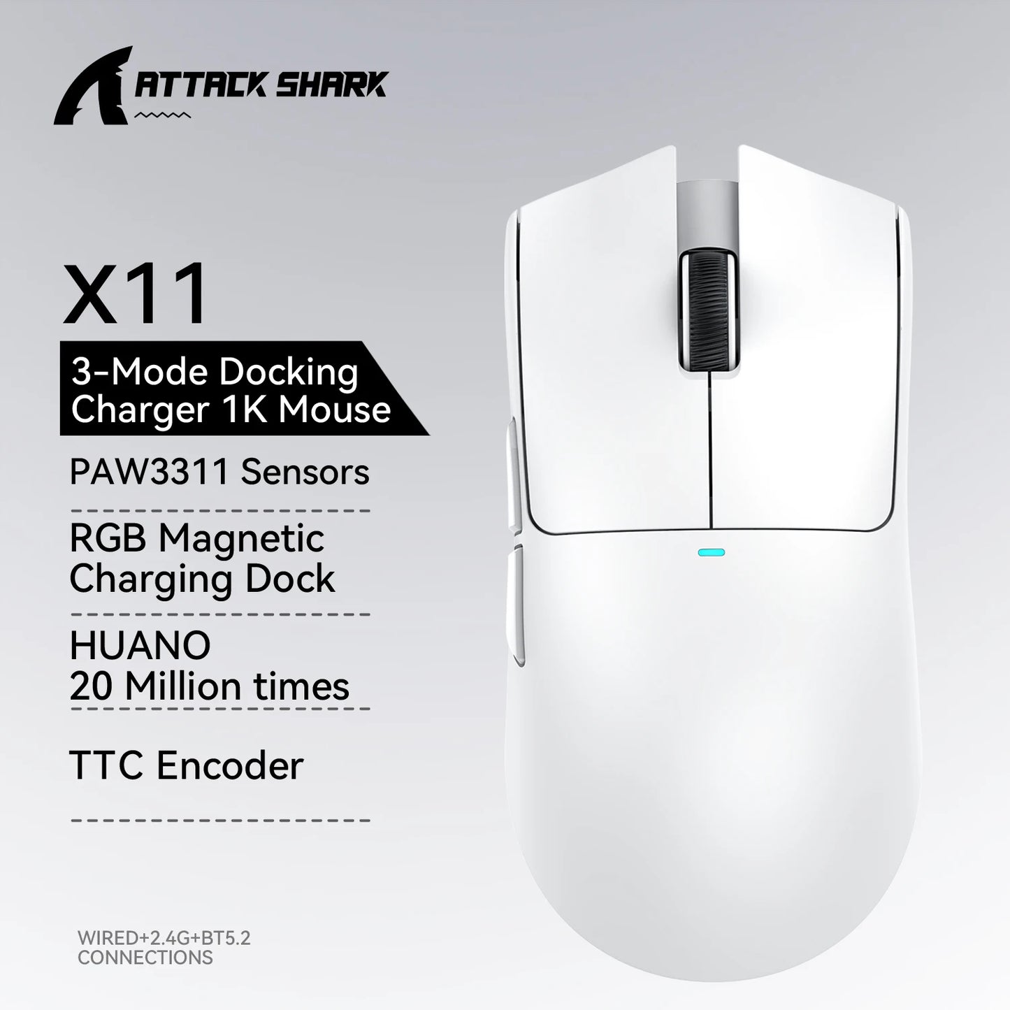 ATTACK SHARK X11 Gaming Mouse and X11 SE Wireless Mouse 22000 DPI, PAW3311 Sensor, BT/2.4G/Wired, 59g Lightweight, 2000W Clicks