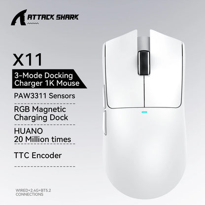 ATTACK SHARK X11 Gaming Mouse and X11 SE Wireless Mouse 22000 DPI, PAW3311 Sensor, BT/2.4G/Wired, 59g Lightweight, 2000W Clicks