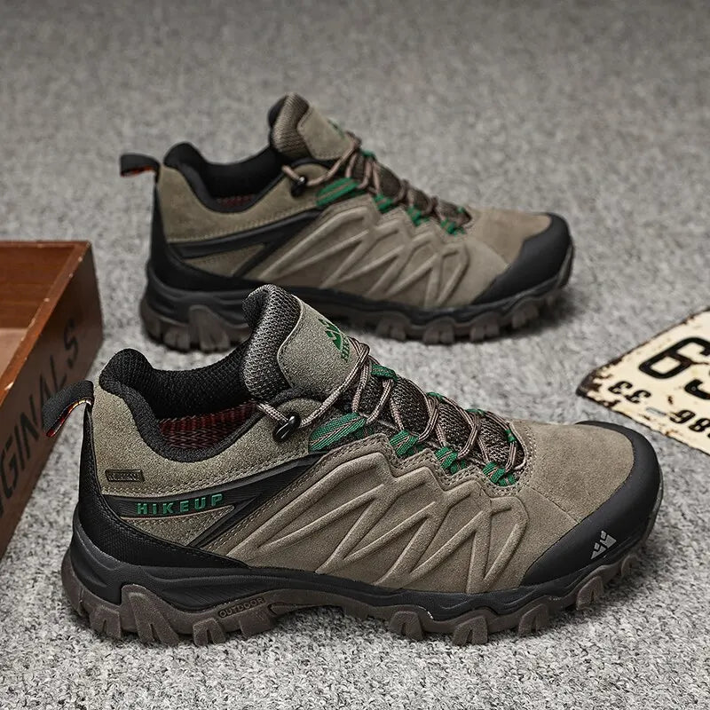 HIKEUP High-Quality Leather Hiking Shoes, Durable Outdoor Sport Men Trekking Leather Shoes, Lace-Up Climbing Hunting Sneakers