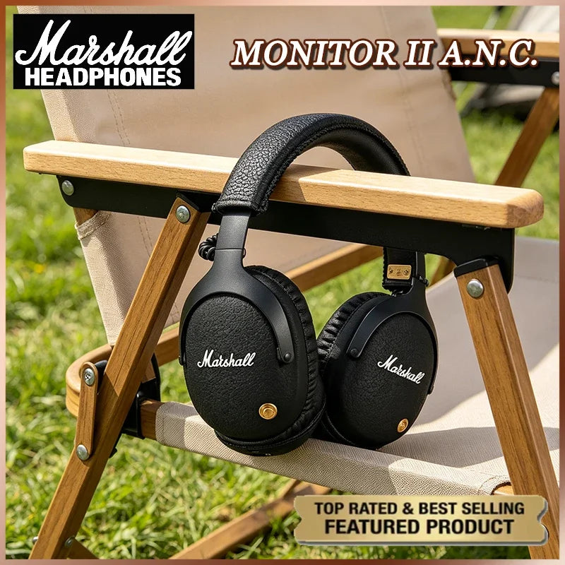 Auscultadores sem fios com cancelamento de ruído Marshall MONITOR II A.N.C. – Headset Bluetooth premium over-ear com graves profundos, microfone e áudio para gaming