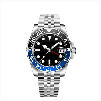40MM Custom Logo New Men Quart Wristwatch Jubilee Stainless Quartz GMT Watch Sapphire Glass Men Watches Waterproof Luminous