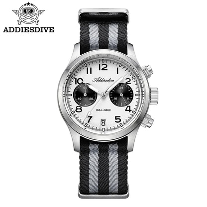 Relógio Masculino ADDIESDIVE 2025 New Panda Eye Retro Luxo VK64 Quartz, Cronógrafo Desportivo, 100M Impermeável, Luminoso