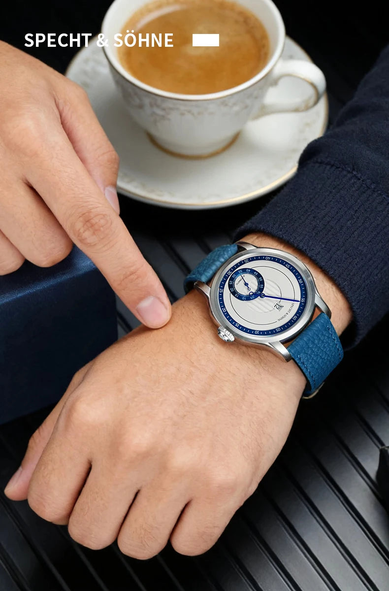 Novidade 2026 Relógio de Luxo Specht & Söhne Jump Hour Automático Mecânico para Homem, Cristal de Safira, Relógio de Pulso em Aço Inoxidável