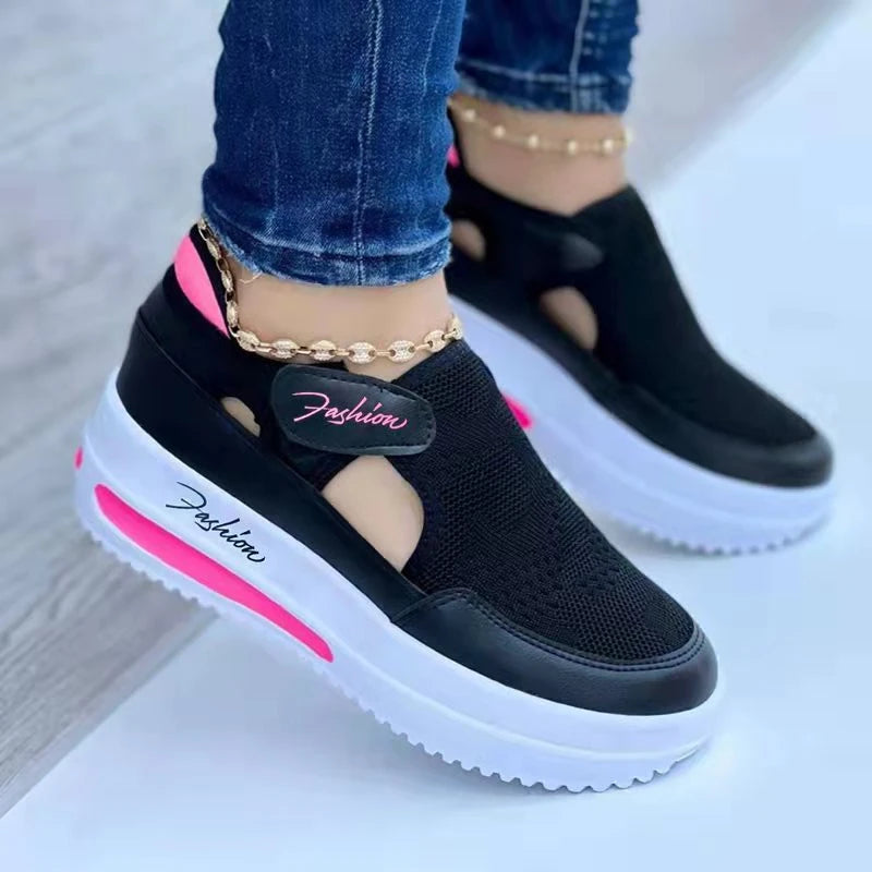 Large Casual Single Shoes for Women 2025 New Summer Flat Bottom Breathable Casual Mesh Fashionable Thick-Soled Sports Shoes