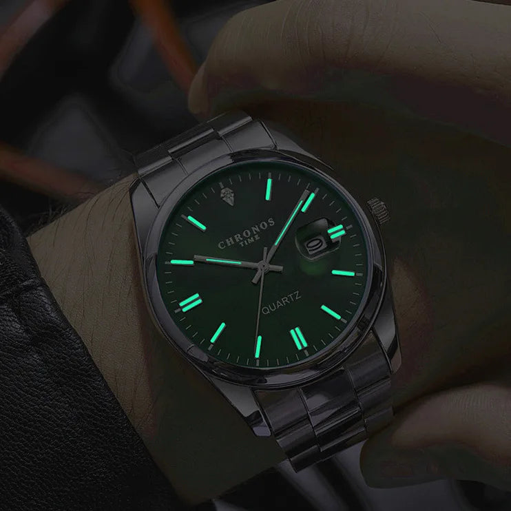 Ceas de mână pentru bărbați CHRONOS – Marcă de lux, rezistent la apă, luminat, cu afișaj al datei, din oțel inoxidabil, cu mecanism cu cuarț.