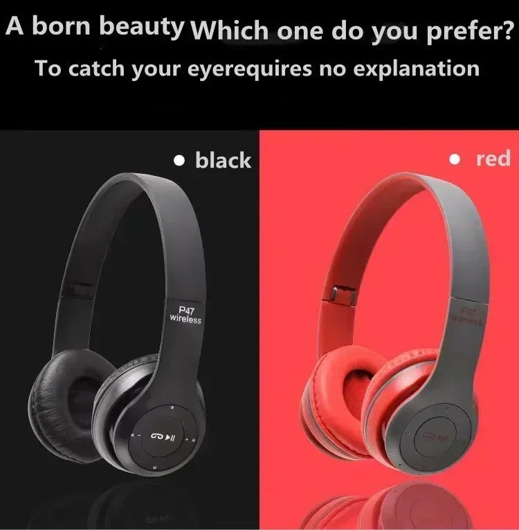 P47 Wireless Bluetooth Headphone With Mic Noise Cancelling Headsets Stereo Sound Earphones Sports Gaming Headphones Supports PC