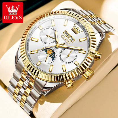 OLEVS 6688 Fashion Automatic Mechanical Men's Watch Moon Phase Dual Calendar Waterproof Luminous Luxury Business Watch for Man