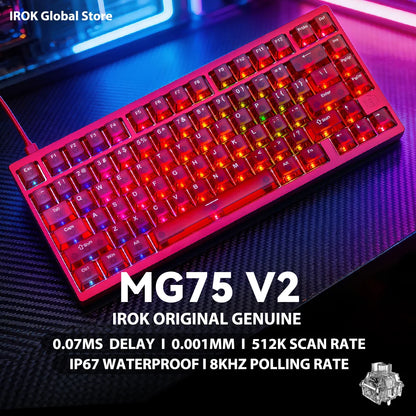Teclado Mecânico Gaming Magnético em Alumínio IROK MG75 V2 MG75V2 Rapid Trigger 0.07ms 8KHz 0.001mm Taxa de Leitura 512K para Gamers