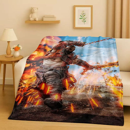3D Kratos God of War Games Cartoon Gamer Flannel Blanket,Ultra Soft Warm Plush Throw for Home Bedroom Bed Sofa Cover Picnic Kids