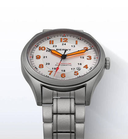 BERNY Automatic Full Titanium Watches for Men Sapphire Super Luminous Mechanical Field Watch Date 10ATM Sports Easy Read