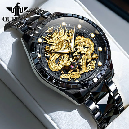 OUPINKE Orologio da uomo Top Brand di lusso in oro e acciaio al tungsteno, orologio da polso meccanico automatico originale con quadrante con motivo drago
