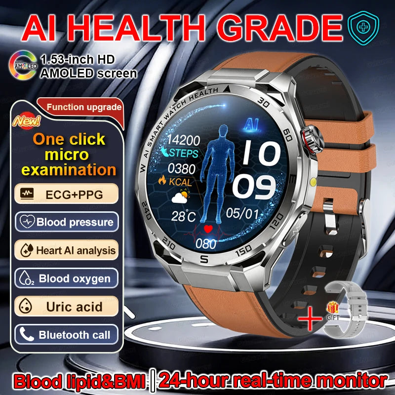 Smart Watch Men High-end Health Blood Pressure Blood Oxygen Lipids Uric Acid Sapphire Smart Watches Ai GPT Custom Dial ECG 2026