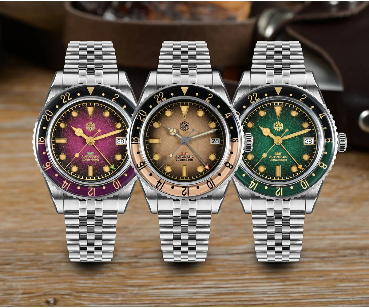 San Martin 2025 Men's Watches, Retro NH34 GMT Sandwich Dial, 40mm Bidirectional Sapphire Bezel, Luxury Sports Watch, 20Bar