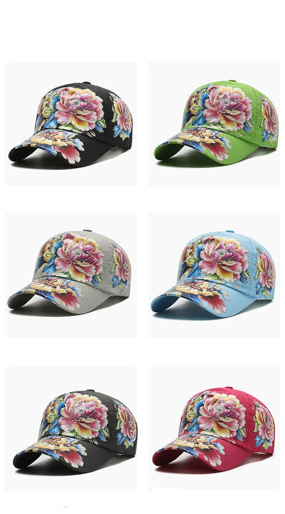 Boné de basebol de secagem rápida para homem e mulher, chapéus de sol florais com estampado em estilo chinês, chapéus de sol com flores, chapéus para exterior