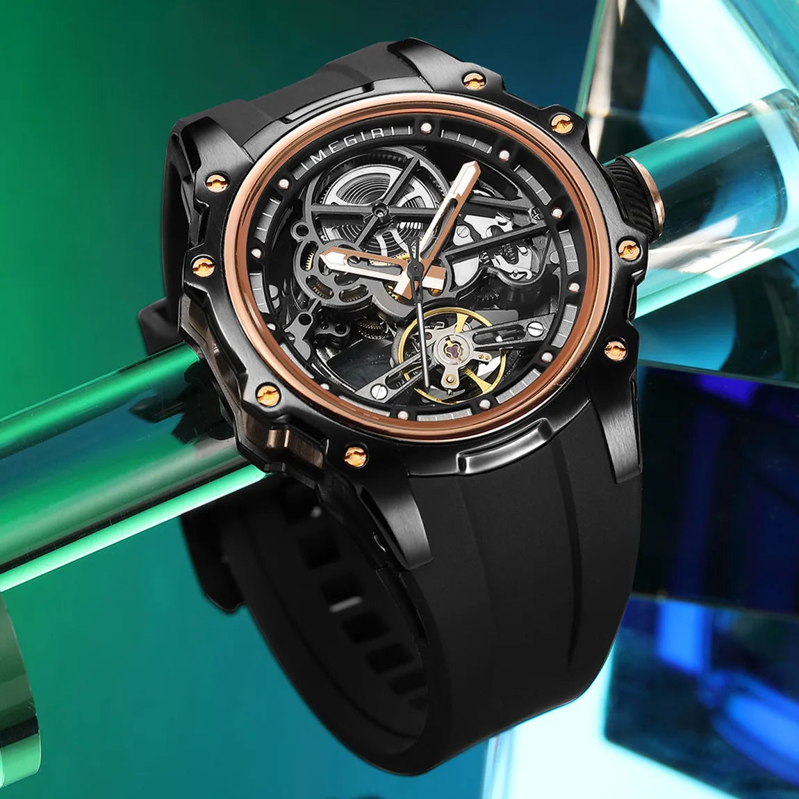 MEGIR Fashion Men's Full Automatic Watches Hollow Out Luminous Sports Mechanical Watch Waterproof Wristwatches Reloj Hombre 2243